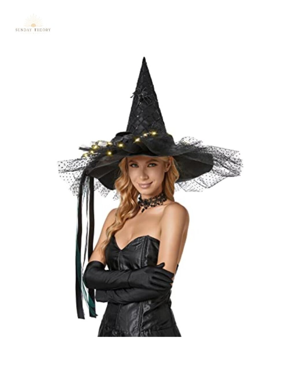LED Glowing Witch Hat Halloween Costume Headwear Polyester Felt